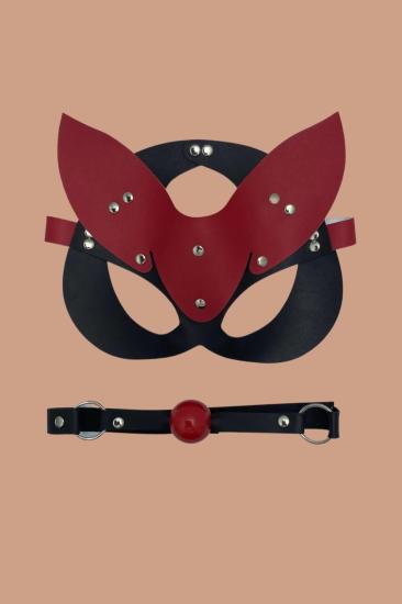 Kırmızı/Siyah Maske Ve Ağız Topu Tasma Deri Set 800260