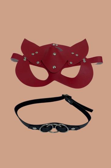 Kırmızı Harness Sexi Maske Ve Siyah Boyun Deri Aksesuarı 800251