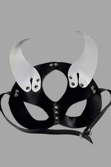 Siyah/Beyaz Şeytan Kulak Deri Sexi Maske 800484