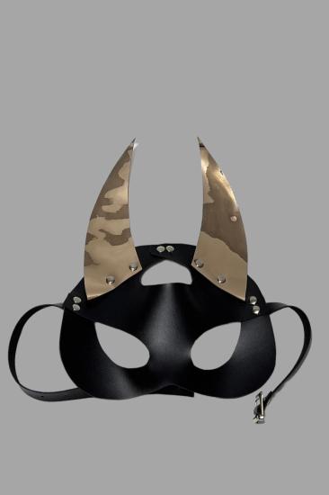 Siyah/Gold Sivri Uclu Kulaklı Deri Maske 800471