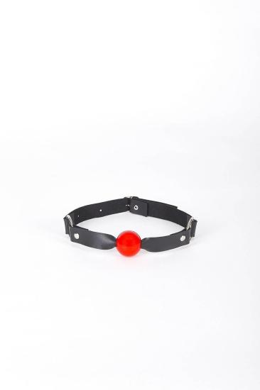 Siyah Kırmızı Ağız Topu Deri  Harness 700215-1