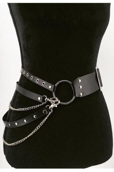 Kadın Bel Kısmına Tasarlanmış Siyah Harness Deri Aksesuar 0232