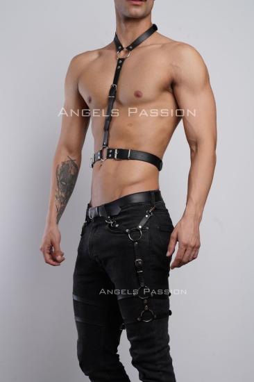 Erkek Jartiyer ve Göğüs Harness, Deri Erkek Bacak Harness, Deri Göğüs Harness, Partywear, Clubwear - APFTM202