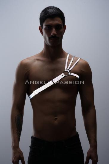Reflektörlü (Karanlıkta Parlayan) Omuz Detaylı Şık Erkek Göğüs Harness, 3 Çizgili Harness - APFTM45