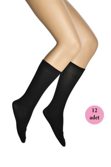 12 Adet Pratik Dizaltı Kadın Çorap - Abdest Çorabı Siyah 500