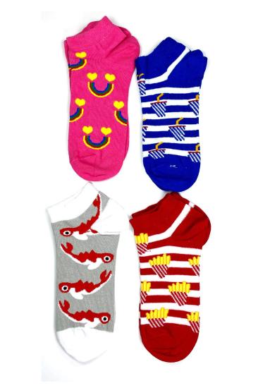 4 Çift Canlı Renk ve Desenli Pamuklu Kadın Bilek Çorap